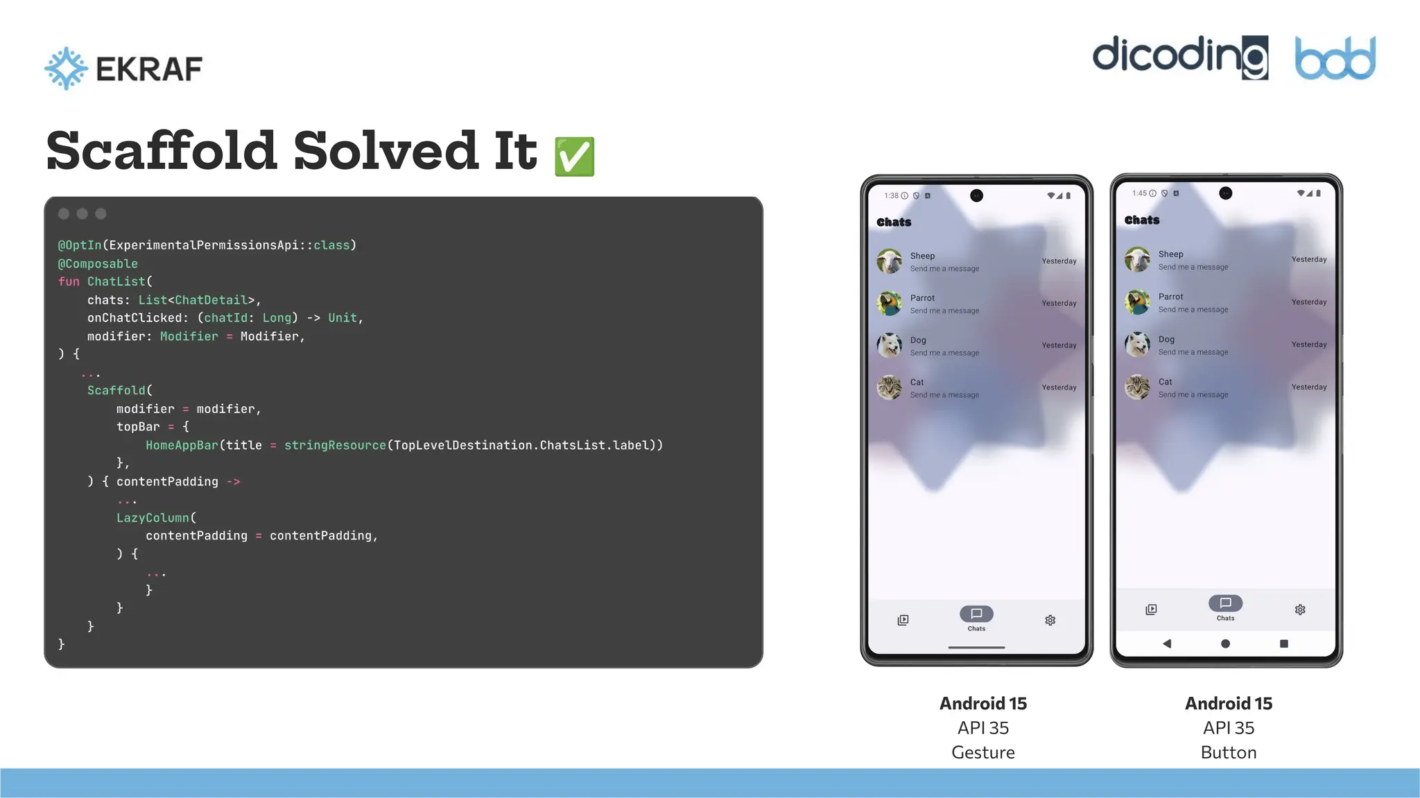 Scaffold Solved It ✅
Android 15
API 35
Gesture
Android 15
API 35
Button
 
