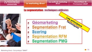 16 
Les outils du marketing 
Le marketing direct direct 
Le marketing direct 
& la communication 
commerciale 
Cas pratique de 
l’événement SMAP 
 