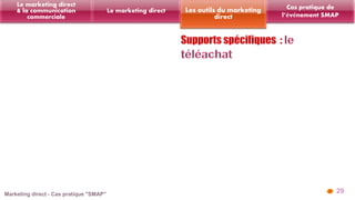 29 
Les outils du marketing 
direct 
Le marketing direct 
Le marketing direct 
& la communication 
commerciale 
Cas pratique de 
l’événement SMAP 
 