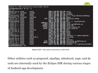 Other utilities such as proguard, zipalign, mksdcard, aapt, and dx
tools are internally used by the Eclipse IDE during various stages
of Android app development.
 