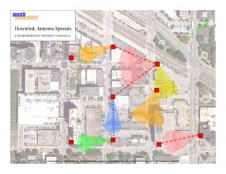 Downlink Antenna Spreads
(COLORS REPRESENT DIFFERENT CHANNELS)




                     CONFIDENTIAL & PROPRIETARY. ALL RIGHTS RESERVED. © 2002-2011 MESHDYNAMICS, INC. DISCLOSURE PROTECTED BY ONE OR MORE U.S PATENTS
                                                                                                                                                       11
 
