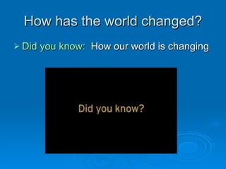 How has the world changed? Did you know :   How our world is changing 