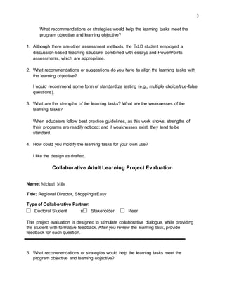 A7: Major Assessment #3: Collaborative Adult Learning Project, | PDF