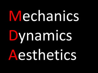Mechanics
Dynamics
Aesthetics
 