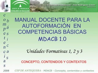 MANUAL DOCENTE PARA LA AUTOFORMACIÓN  EN  COMPETENCIAS BÁSICAS MDACB 1.0 Unidades Formativas 1, 2 y 3 CONCEPTO, CONTENIDOS Y CONTEXTOS 