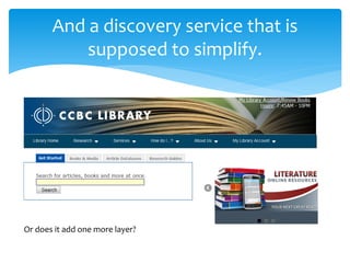 And a discovery service that is supposed to simplify. 
Or does it add one more layer?  