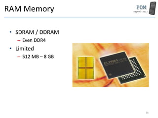 RAM Memory
• SDRAM / DDRAM
– Even DDR4
• Limited
– 512 MB – 8 GB
16
 