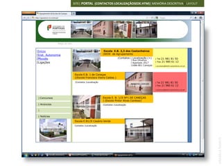 SITE| PORTAL (CONTACTOS LOCALIZAÇÃOSEDE.HTM)| MEMÓRIA DESCRITIVA | LAYOUT




     Agrupamento de Escolas de Caneças
                  Mapa do site


|Início                                                     Escola E.B. 2,3 dos Castanheiros
|Inst. Autonomia                                           |SEDE de Agrupamento
|Moodle                                                                  |Contatos | Localização (+)    | Tel 21 981 81 50
                                                                                    | Rua Olivença
|Ligações                          IMAGEM 120X100
                                                                                    | Apartado 2017     | Fax 21 980 61 12
                                                                                    |1686-801 Caneças   | secretaria@eb23-castanheiros.rcts.pt



                                  Escola E.B. 1 de Caneças
                                  |(Escola Francisco Vieira Caldas )
                                  |Contatos |Localização                                                | Tel 21 981 81 50
                                                                                    IMAGEM 120X100
                                                                                                        | Fax 21 980 61 12
                                                                                                        | secretaria@eb23-castanheiros.rcts.pt



 | Concursos                                               Escola E. B. 1/JI Nº1 DE CANEÇAS
                                                           | (Escola Pintor Alves Cardoso)
 | Anúncios                                                |Contatos |Localização
                                   IMAGEM 120X100
 |

 | Notícias
                                  Escola E.B1/JI Cesário Verde
                                  Contatos |Localização
       IMAGEM 120X100                                                               IMAGEM 120X100




                                                                                                                                                 ANABELA RAMOS
 
