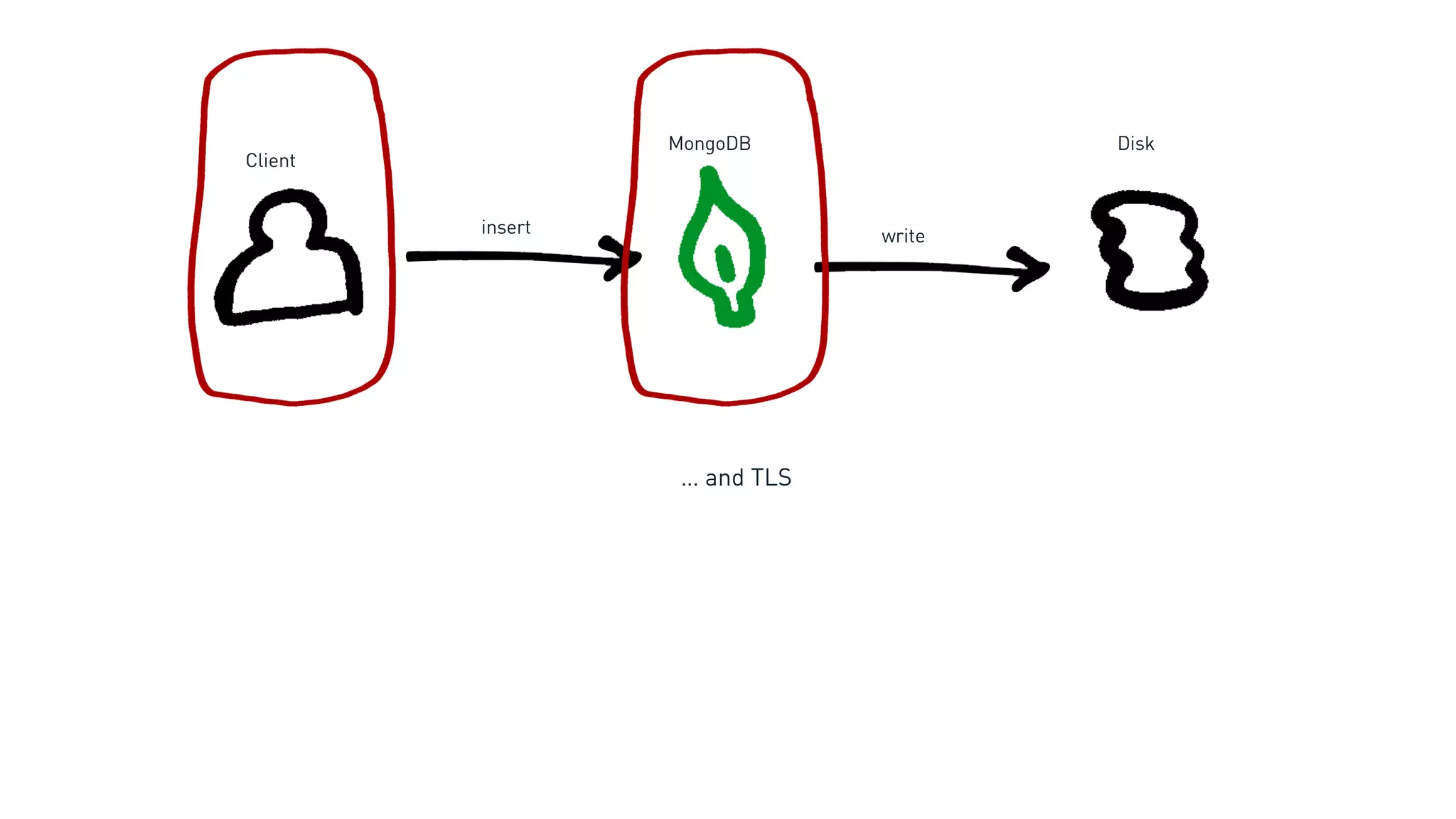 Client
DiskMongoDB
… and TLS
insert write
 