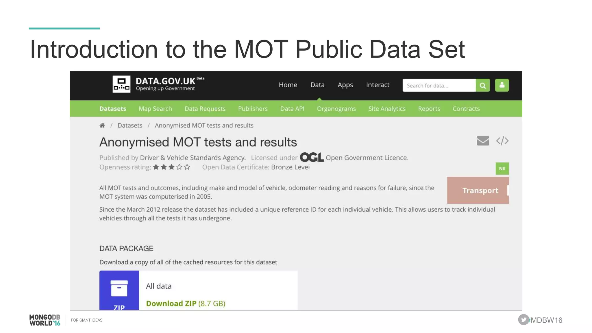 #MDBW16
Introduction to the MOT Public Data Set
 