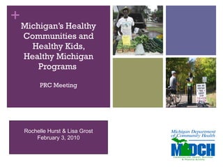 Michigan’s Healthy Communities and Healthy Kids, Healthy Michigan Programs  PRC Meeting   Rochelle Hurst & Lisa Grost February 3, 2010 