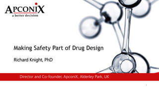 1
Making Safety Part of Drug Design
Richard Knight, PhD
Director and Co-founder, ApconiX, Alderley Park, UK
 