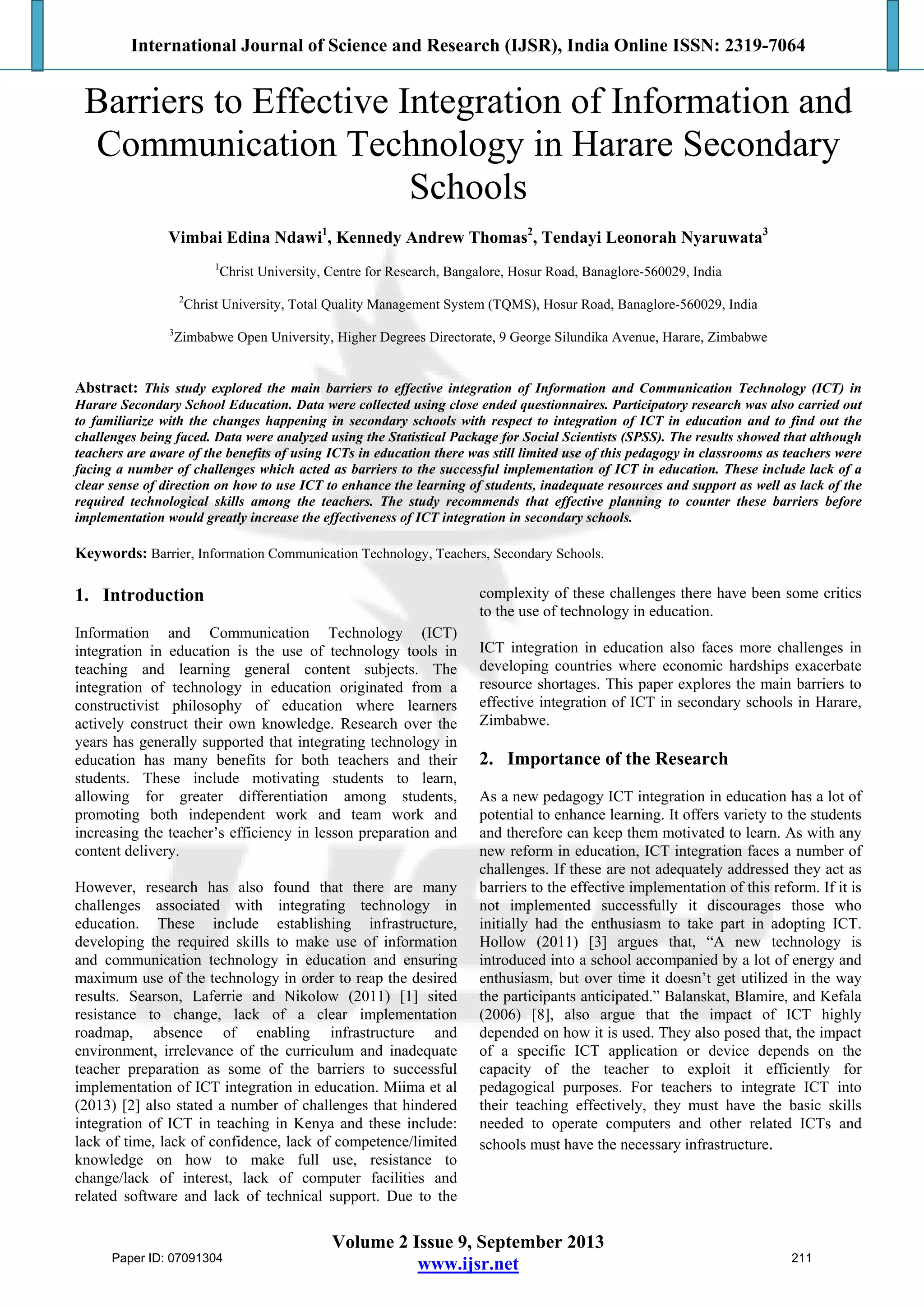 Barriers to Effective Integration of Information and Communication ...
