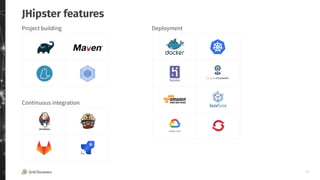 17
JHipster features
Project building
Continuous integration
Deployment
 