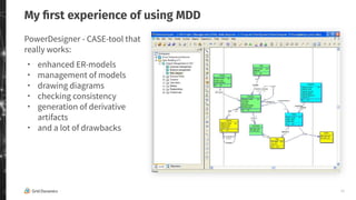 10
My ﬁrst experience of using MDD
PowerDesigner - CASE-tool that
really works:
・ enhanced ER-models
・ management of model...