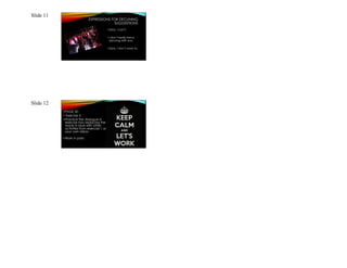 Slide 11 
EXPRESSIONS FOR DECLINING 
SUGGESTIONS 
• Sorry, I can’t. 
• I don’t really fancy 
dancing with you. 
• Sorry, I don’t want to. 
Slide 12 
•PAGE 50. 
• Exercise 3 
• Practice the dialogue in 
exercise two replacing the 
words in blue with other 
activities from exercise 1 or 
your own ideas. 
•Work in pairs 
 