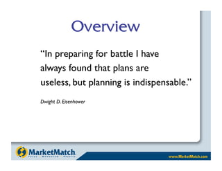 “In preparing for battle I have
always found that plans are
useless, but planning is indispensable.”
Dwight D. Eisenhower
 