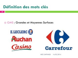 14/02/2014IHEC CARTHAGE
62
 GMS : Grandes et Moyennes Surfaces
Définition des mots clés
 