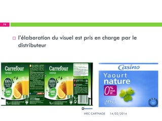 14/02/2014IHEC CARTHAGE
74
 l’élaboration du visuel est pris en charge par le
distributeur
 