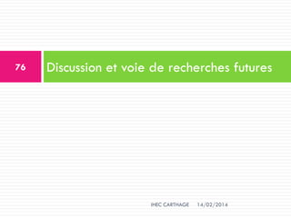Discussion et voie de recherches futures
14/02/2014
76
IHEC CARTHAGE
 