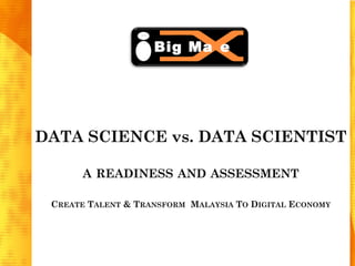 DATA SCIENCE vs. DATA SCIENTIST
A READINESS AND ASSESSMENT
CREATE TALENT & TRANSFORM MALAYSIA TO DIGITAL ECONOMY
Jothi Periasamy
 