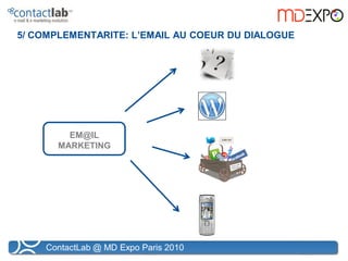 5/ COMPLEMENTARITE: L’EMAIL AU COEUR DU DIALOGUE




         EM@IL
       MARKETING




    ContactLab @ MD Expo Paris 20...