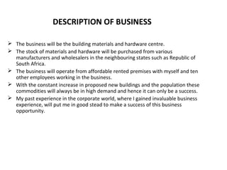 Mdf business plan_building material &amp; hardware centre | PPT