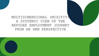 MULTIDIMENSIONAL (MIS)FIT:
A SYSTEMIC VIEW OF THE
REFUGEE EMPLOYMENT JOURNEY
FROM AN HRM PERSPECTIVE
 