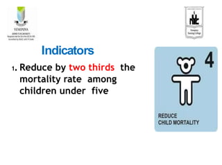 1. Reduce by two thirds the
mortality rate among
children under five
Indicators
 