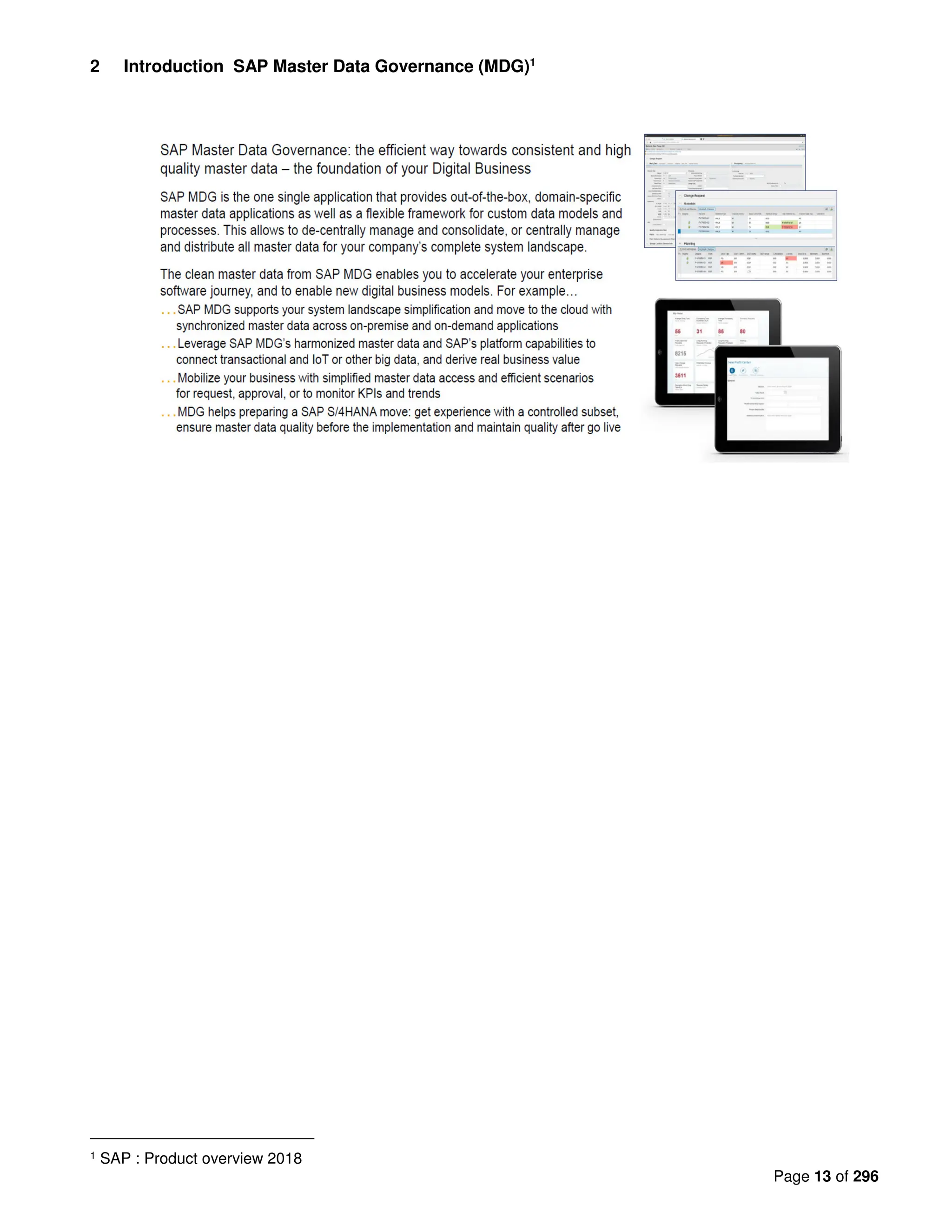 Page 13 of 296
2 Introduction SAP Master Data Governance (MDG)1
1 SAP : Product overview 2018
 