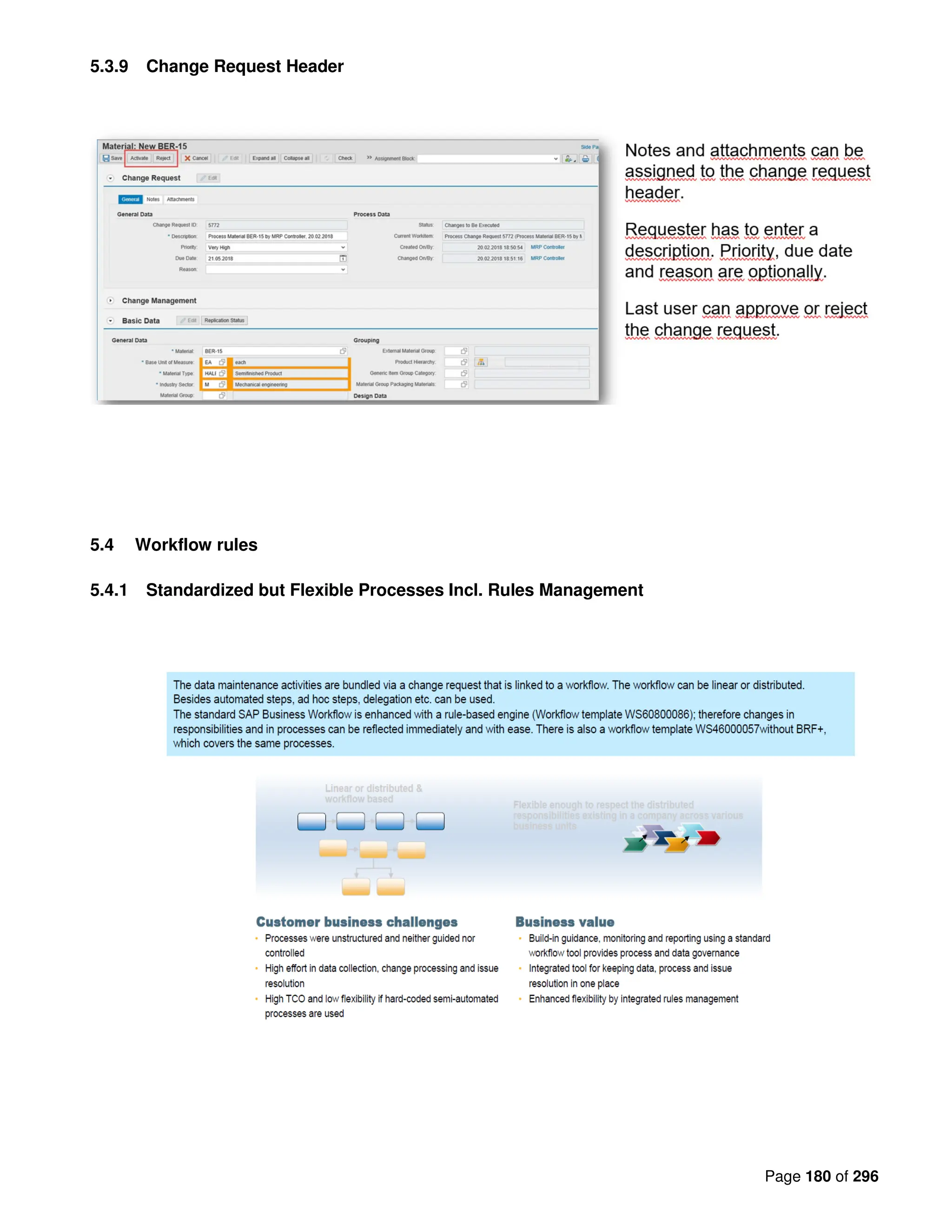 Page 180 of 296
5.3.9 Change Request Header
5.4 Workflow rules
5.4.1 Standardized but Flexible Processes Incl. Rules Management
 