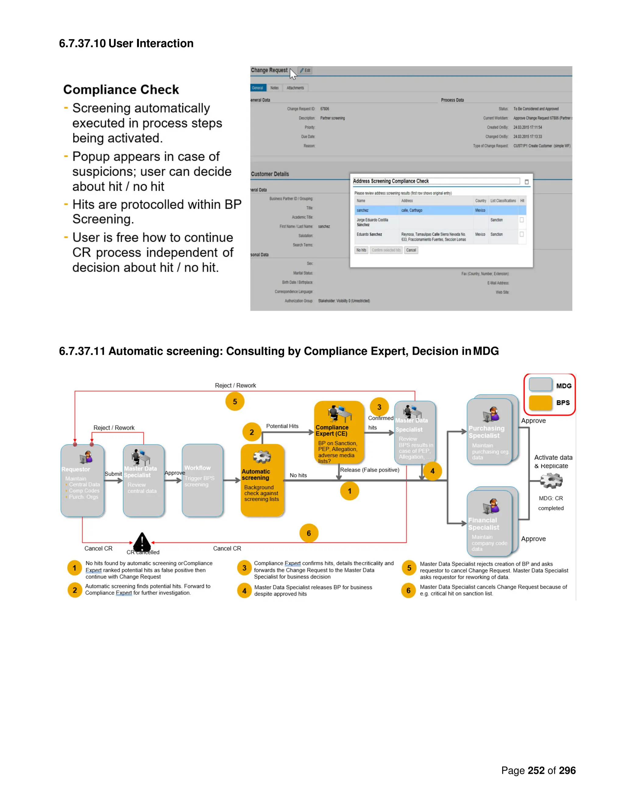 Page 252 of 296
6.7.37.10 User Interaction
6.7.37.11 Automatic screening: Consulting by Compliance Expert, Decision inMDG
 