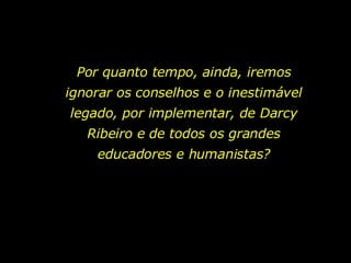 Por quanto tempo, ainda, iremos ignorar os conselhos e o inestimável legado, por implementar, de Darcy Ribeiro e de todos os grandes educadores e humanistas? 