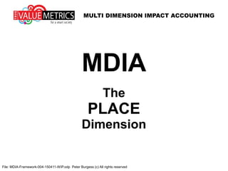 MULTI DIMENSION IMPACT ACCOUNTING
File: MDIA-Framework-004-150411-WIP.odp Peter Burgess (c) All rights reserved
MDIA
The
PLACE
Dimension
 