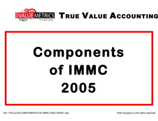 File: TVA-p3-00-COMPONENTS-OF-IMMC-2005-160207.odp Peter Burgess (c) All rights reserved
TRUE VALUE ACCOUNTING
Components
of IMMC
2005
 