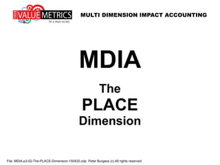 MULTI DIMENSION IMPACT ACCOUNTING
File: MDIA-p3-02-The-PLACE-Dimension-150420.odp Peter Burgess (c) All rights reserved
MDIA
The
PLACE
Dimension
 