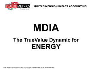 MULTI DIMENSION IMPACT ACCOUNTING
File: MDIA-p3-05-Product-Food-150420.odp Peter Burgess (c) All rights reserved
MDIA
The TrueValue Dynamic for
ENERGY
 