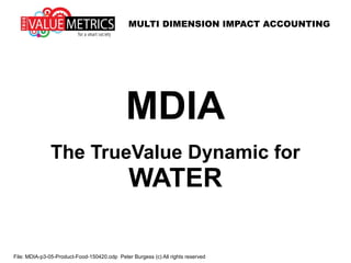 MULTI DIMENSION IMPACT ACCOUNTING
File: MDIA-p3-05-Product-Food-150420.odp Peter Burgess (c) All rights reserved
MDIA
The TrueValue Dynamic for
WATER
 