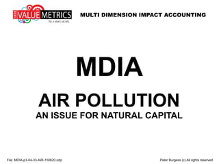 MULTI DIMENSION IMPACT ACCOUNTING
File: MDIA-p3-04-33-AIR-150620.odp Peter Burgess (c) All rights reserved
MDIA
AIR POLLUTION
AN ISSUE FOR NATURAL CAPITAL
 