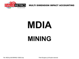 MULTI DIMENSION IMPACT ACCOUNTING
File: MDIA-p3-06-MINING-150603.odp Peter Burgess (c) All rights reserved
MDIA
MINING
 