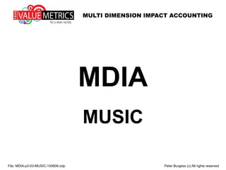 MULTI DIMENSION IMPACT ACCOUNTING
File: MDIA-p3-03-MUSIC-150606.odp Peter Burgess (c) All rights reserved
MDIA
MUSIC
 