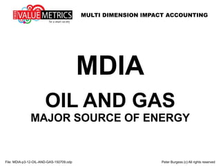 MULTI DIMENSION IMPACT ACCOUNTING
File: MDIA-p3-12-OIL-AND-GAS-150709.odp Peter Burgess (c) All rights reserved
MDIA
OIL AND GAS
MAJOR SOURCE OF ENERGY
 