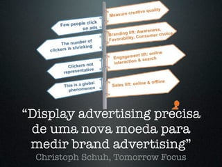 “Display advertising precisa
 de uma nova moeda para
 medir brand advertising”
  Christoph Schuh, Tomorrow Focus
 