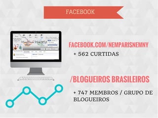 FACEBOOK
+ 562 CURTIDAS
+ 747 MEMBROS / GRUPO DE
BLOGUEIROS
FACEBOOK.COM/NEMPARISNEMNY
/BLOGUEIROS BRASILEIROS
 