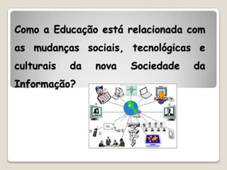 Como a Educação está relacionada com
as mudanças sociais, tecnológicas e
culturais   da   nova   Sociedade   da
Informação?
 