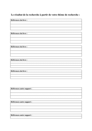 Le résultat de la recherche à partir de votre thème de recherche :

Références du livre :




Références du livre :




Références du livre :




Références du livre :




Références du livre :




Références autre support :




Références autre support :




Références autre support :
 