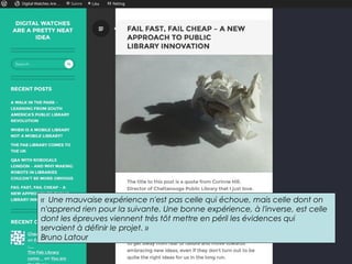 « Une mauvaise expérience n'est pas celle qui échoue, mais celle dont on 
n'apprend rien pour la suivante. Une bonne expérience, à l'inverse, est celle 
dont les épreuves viennent très tôt mettre en péril les évidences qui 
servaient à définir le projet. » 
Bruno Latour 
 