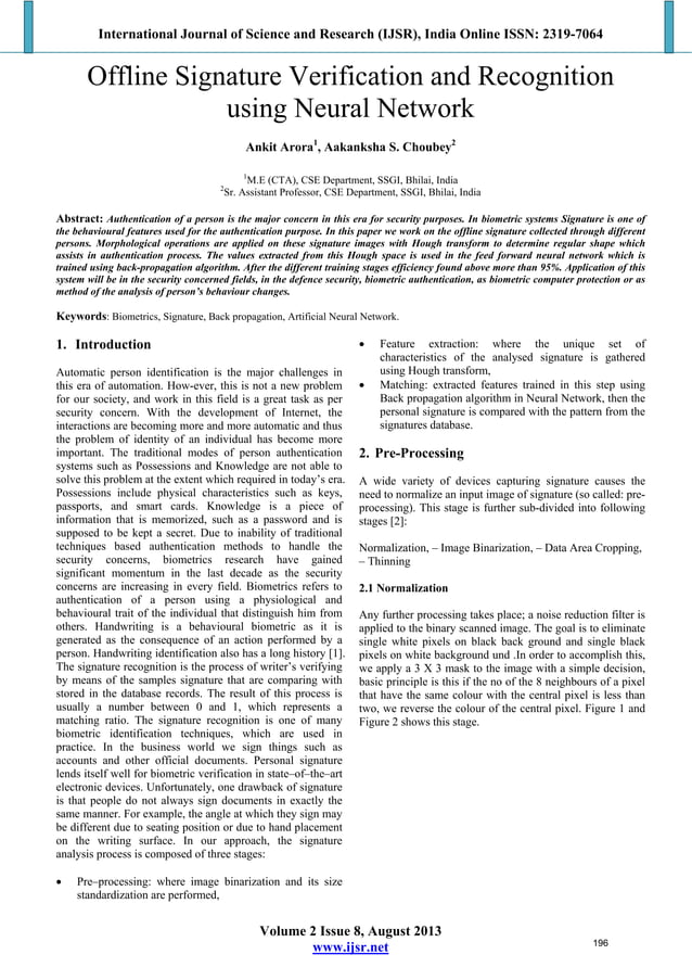 Offline Signature Verification and Recognition using Neural Network | PDF
