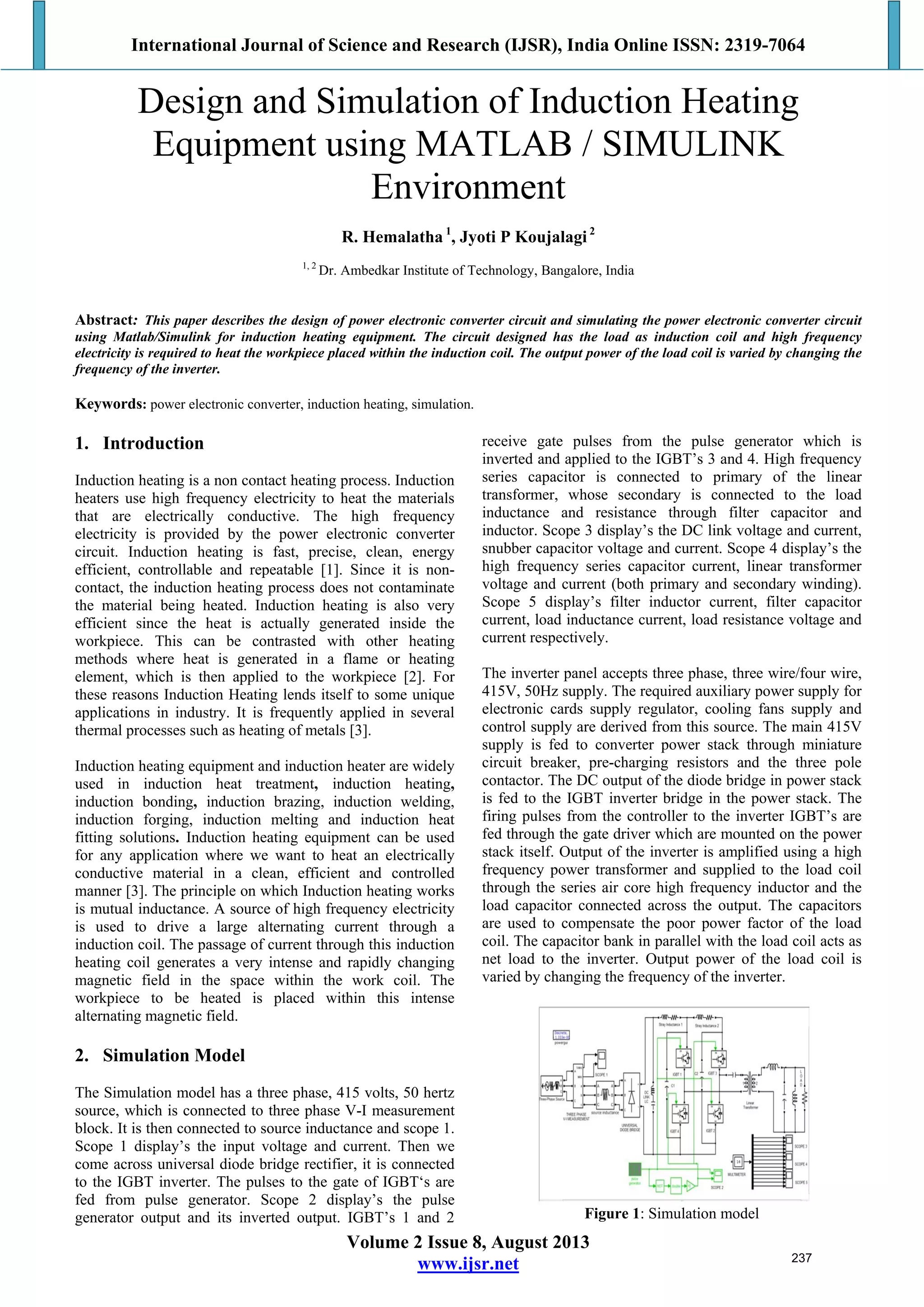 Design and Simulation of Induction Heating Equipment using MATLAB ...