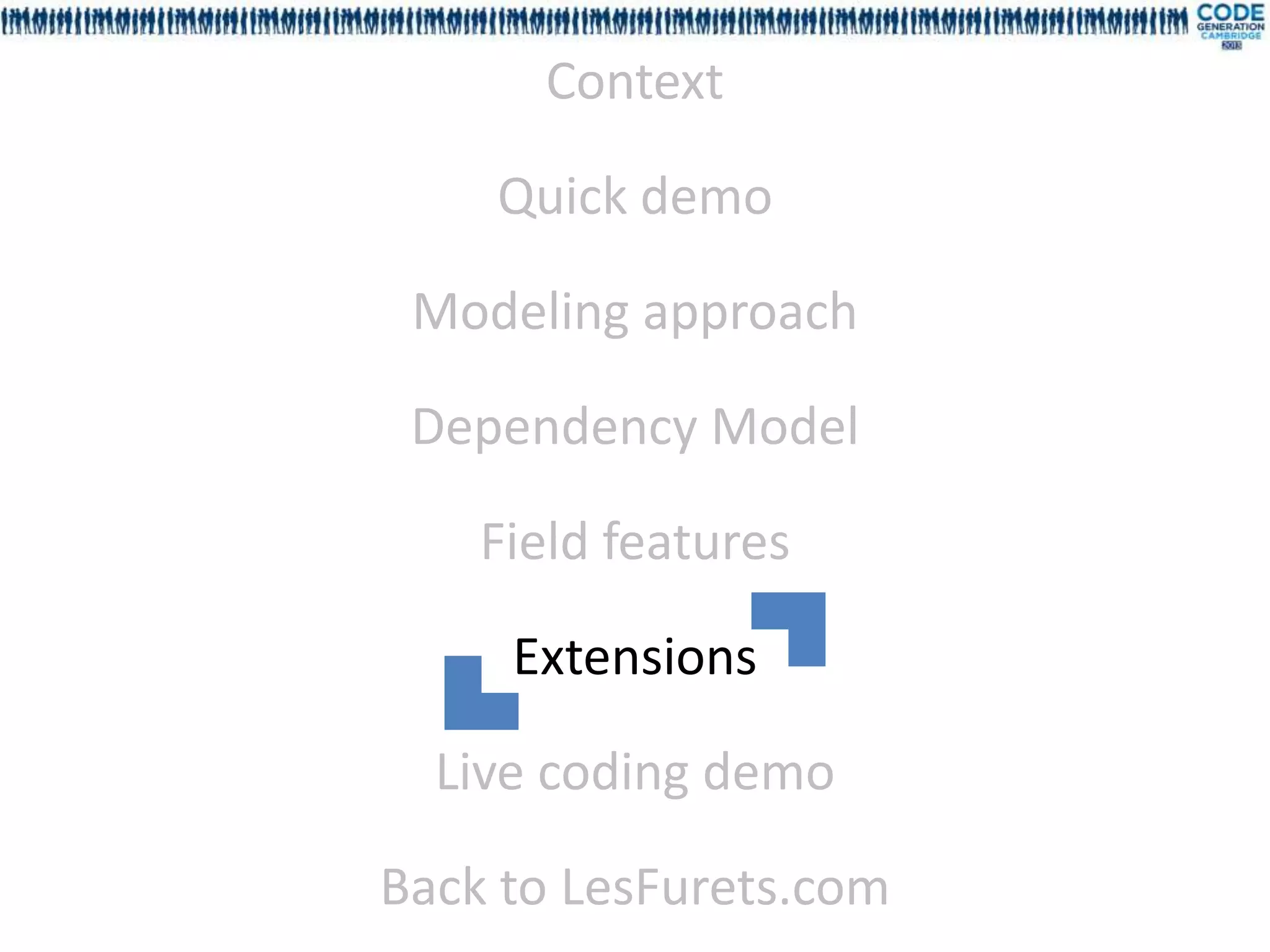 Context

    Quick demo

 Modeling approach

 Dependency Model

    Field features

     Extensions

  Live coding demo

Back to LesFurets.com
 